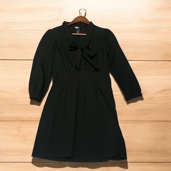 H&M Little Black Dress with 3/4 Sleeves and Bow Tie | Size 4 - Picture 1 of 7
